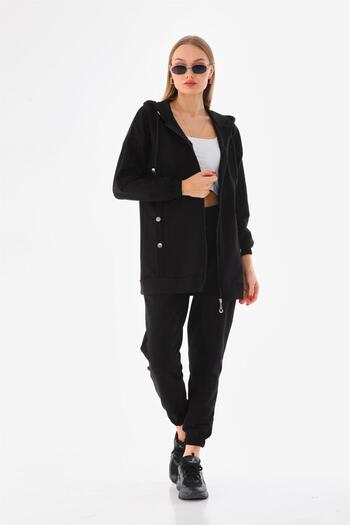 WestBound Women's Casual Sports Suit with Side Snaps BLACK