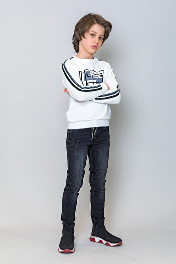 incity Kids Boy Geometric Printed Ecru Sweatshirt