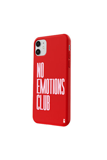 Casen iPhone 11 Silikon Özel Tasarım Yazılı Duygusuz No Emotions Club Kırmızı Renkli Telefon Kılıfı