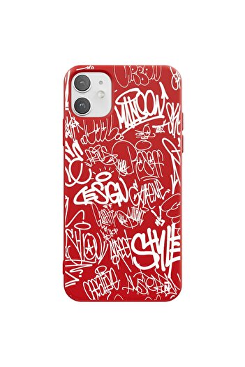Casen iPhone 11 Silikon Urban Grafiti Yazılı Tarz Style Kırmızı Renkli Telefon Kılıfı