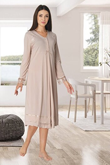 Lohussa Women's Mink Design Lacy Cotton Maternity Maternity Nightgown