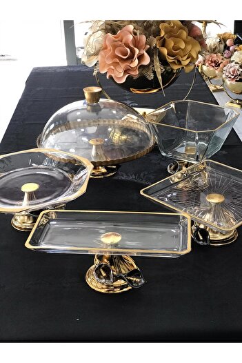 Santara AVANGARDE GOLD ÇİFT GALA ÇİÇEKLİ 5 ADET SUNUMLUKTAN OLUŞAN MUHTEŞEM SUNUM SETİ