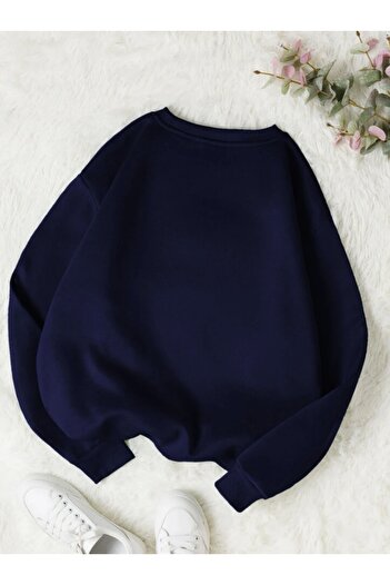 Machetta Plus Size Daisy Flower Printed Oversize 3 thread Sweatshirt
