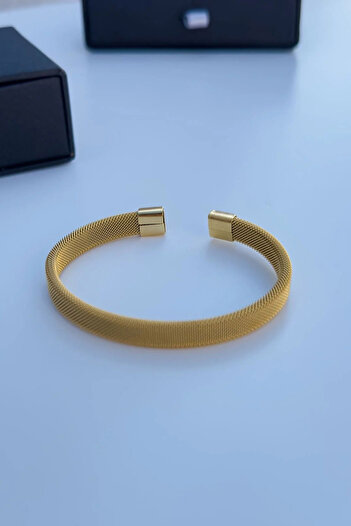 The Collection Wicker Knitted Gold Steel Bracelet