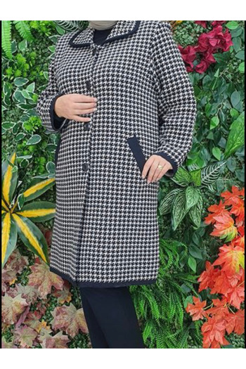 ECE GİYİM Plus Size Steel Knitted Collar Buttoned Cardigan