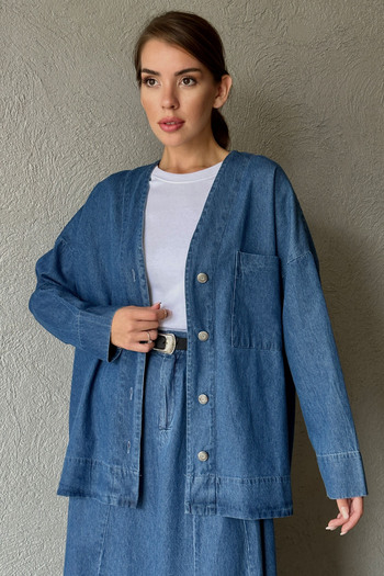 Seda Yalçın Atelier Blue Denim Pocket Front Button Detailed Shirt