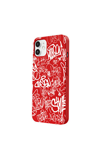 Casen iPhone 12 Mini Silikon Urban Grafiti Yazılı Tarz Style Kırmızı Renkli Telefon Kılıfı