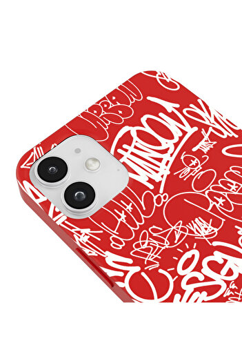 Casen iPhone 12 Mini Silikon Urban Grafiti Yazılı Tarz Style Kırmızı Renkli Telefon Kılıfı