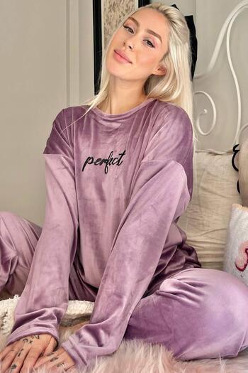 Pijamaevi Lilac Perfect Patterned Exclusive Velvet Γυναικεία Πιτζάμα Σετ