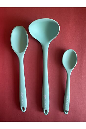 Multiamo Hard Tip Heat Resistant Fireproof Nonstick Silicone Spoon Set 3 Pieces 28cm/20cm Spoon 28cm Ladle