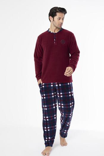 SEBOTEKS Plaid Pocketed Men's Fleece Pajama Set 6100