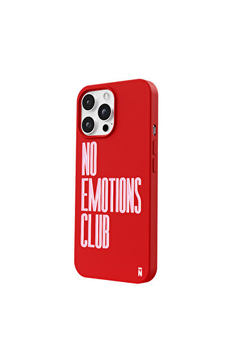 Casen iPhone 14 Pro Max Silikon Özel Tasarım Yazılı Duygusuz No Emotions Kırmızı Renkli Telefon Kılıfı