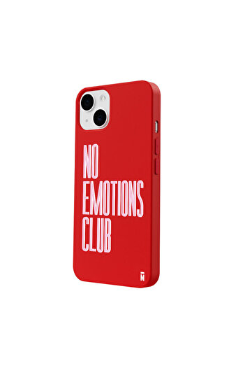 Casen iPhone 14 Silikon Özel Tasarım Yazılı Duygusuz No Emotions Kırmızı Renkli Telefon Kılıfı