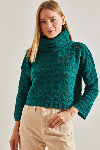 Bianco Lucci Women's Turtleneck Patterned Knitwear Sweater