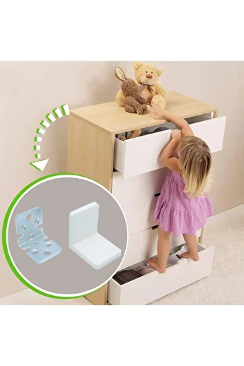 Yapıkan 2 pcs. White Earthquake Safety Cabinet Fixing Apparatus Set - Furniture Wall Fixing Apparatus