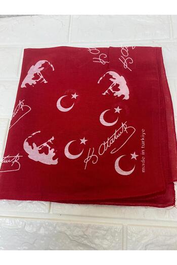 sema aksesuar Red Moon Star Ataturk Silhouette and Signature Cotton Scarf - Bandana - 23 April, 29 October, 19 May
