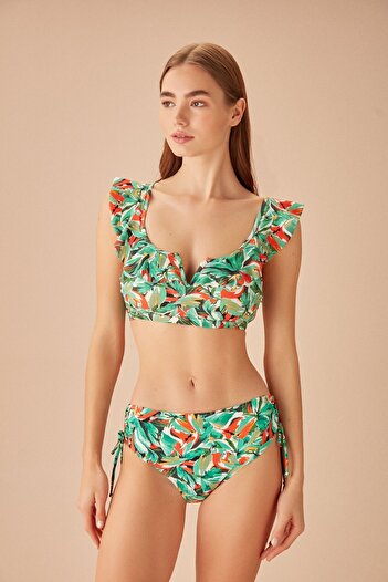 SUWEN Side Gathered Patterned Bikini Bottom