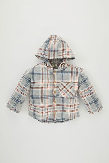 DeFacto Baby Boy Hooded Flannel Long Sleeve Shirt