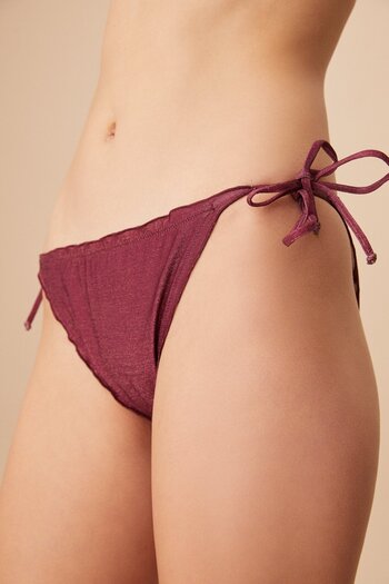 SUWEN Shiny Bikini Bottom - Lace-up and Ruffle
