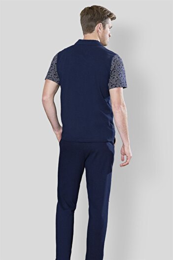 Doreanse Erkek Lacivert Desenli %100 Pamuklu Gömlek Pijama Takımı 4566