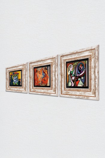 Pinecone Picasso Stone Wall Painting Framed Wall Decor 3 Piece Painting Set Wall Art