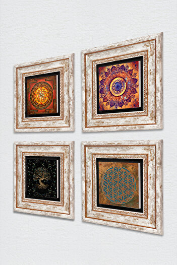 Pinecone Flower of Life, Mandala, Sri Yantra, Tree of Life Stone Wall Painting Framed Wall Decor Painting Tk4-528