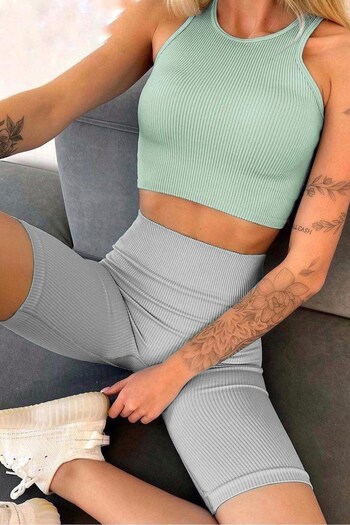 Madmext Painted Gray High Waist Women's Ribbed Biker Leggings Mg1675
