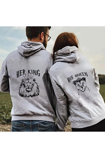 Mythologie Her King His Queen Lover Couple Combination - Φούτερ με κουκούλα σε γκρι στάμπα