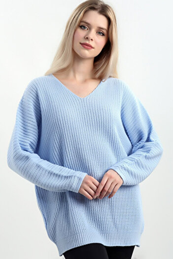 CoolLook Pulover cu mâneci lungi tip liliac, cu decolteu în V, cu formă lejeră, elastică, în stil lycra, tricotaj de iarnă oversize Sizilian