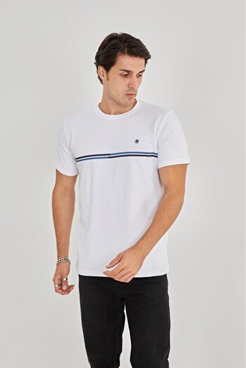 Rey Polo Crew Neck Stripe Detailed Basic T-Shirt