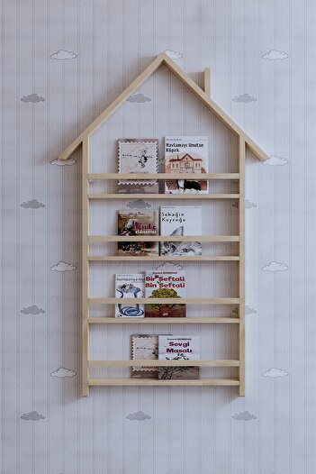 Naturel Home Bookcase with Roof Solid Wood Montessori Roof Wall Bookcase