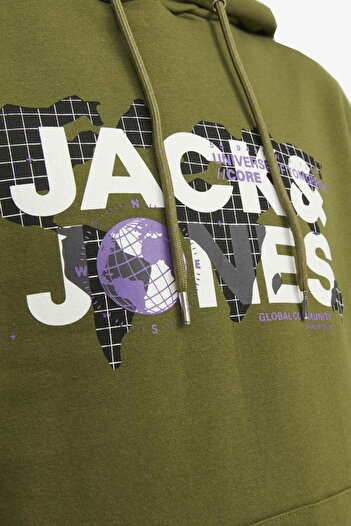 Jack & Jones Ανδρικό φούτερ χακί Jcodust Sweat Hood Sn 12240214 -ελιά