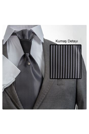 Exve Exclusive Striped Groom Suit & Luxury Tuxedo Stone Tie Gray for Special Nights