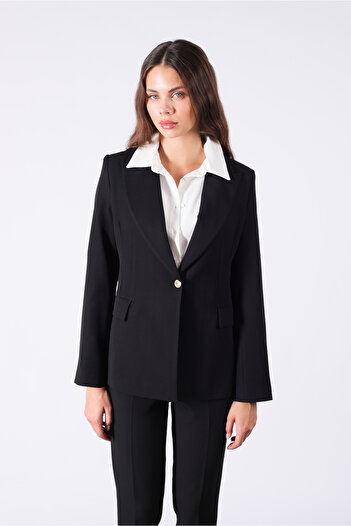 Yake Single Button Basic Black Blazer Jacket
