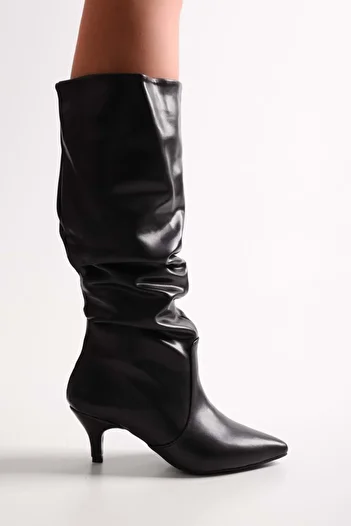 Shoeberry Γυναικείες Verda Black Skin Bellows Boots με τακούνι Black Skin