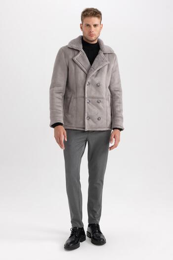 DeFacto Slim Fit Jacket Collar Plush Lining Suede Coat