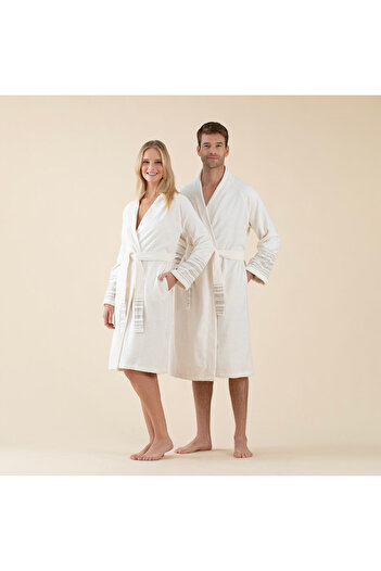 Chakra Derin Unisex Bornoz Ekru/Bej/Kahve