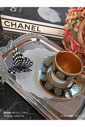 LASETU butterfly detailed black cocktail napkin and presentation napkin 1 piece