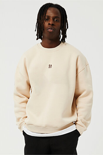 Eazy Co Φούτερ Eazy Basic Oversize Unisex Camel Crew Neck Χοντρό