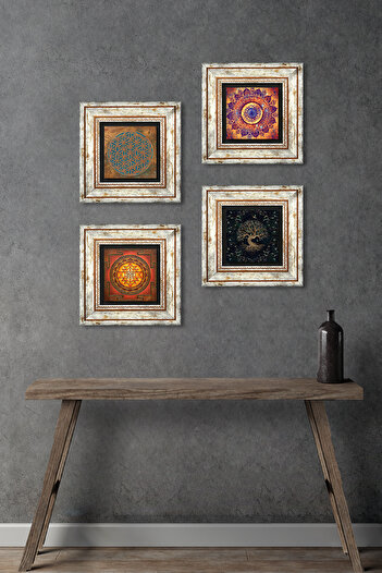 Pinecone Flower of Life, Mandala, Sri Yantra, Tree of Life Stone Wall Painting Framed Wall Decor Painting Tk4-528