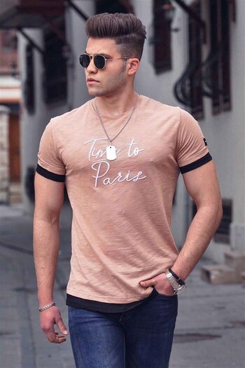 Madmext Κεντημένο Camel Ανδρικό T-Shirt 4561