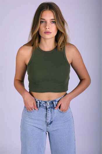 Madmext Mad Girls Khaki Crop Top Mg1113