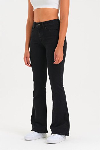 EXPLODE Women's Black Lycra High Waist Flare Jeans Black
