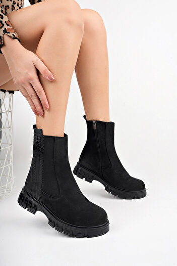 Deripabuc Γνήσιο δέρμα Μαύρο Nubuck Γυναικείες Δερμάτινες Μπότες Dp73-6001