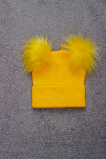 ADABEBEK Unisex Double Pompom Solid Color Knitwear Beret Kids Size