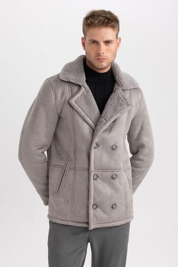 DeFacto Slim Fit Jacket Collar Plush Lining Suede Coat