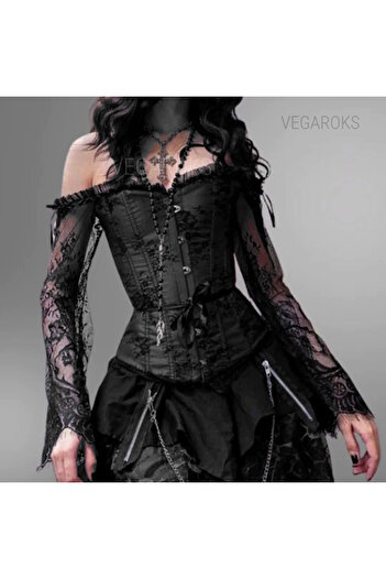 VEGAROKS Vintage Gothic Steel Underwire Waist Slimming Black Bustier Corset