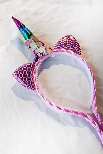 TAKIŞTIR Pink Color Knitted Detailed Mixed Unicorn Figured Crown