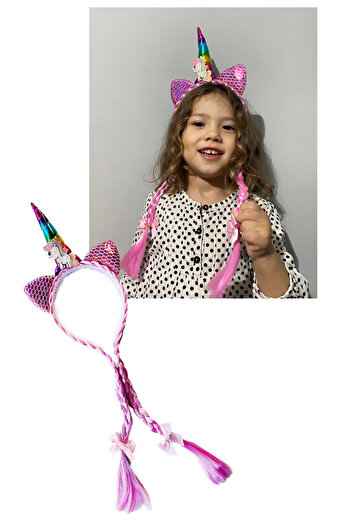 TAKIŞTIR Pink Color Knitted Detailed Mixed Unicorn Figured Crown
