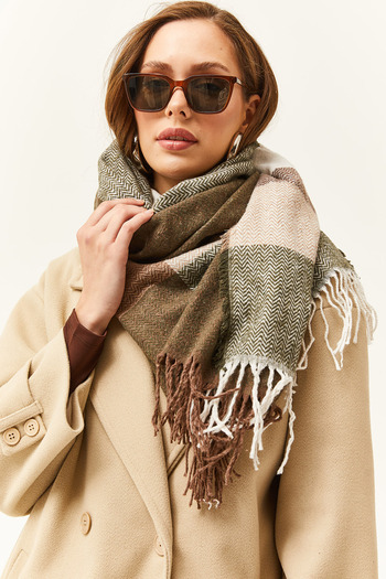 Olalook Women's Khaki Camel Coffee Tassel Thick Shoulder Shawl